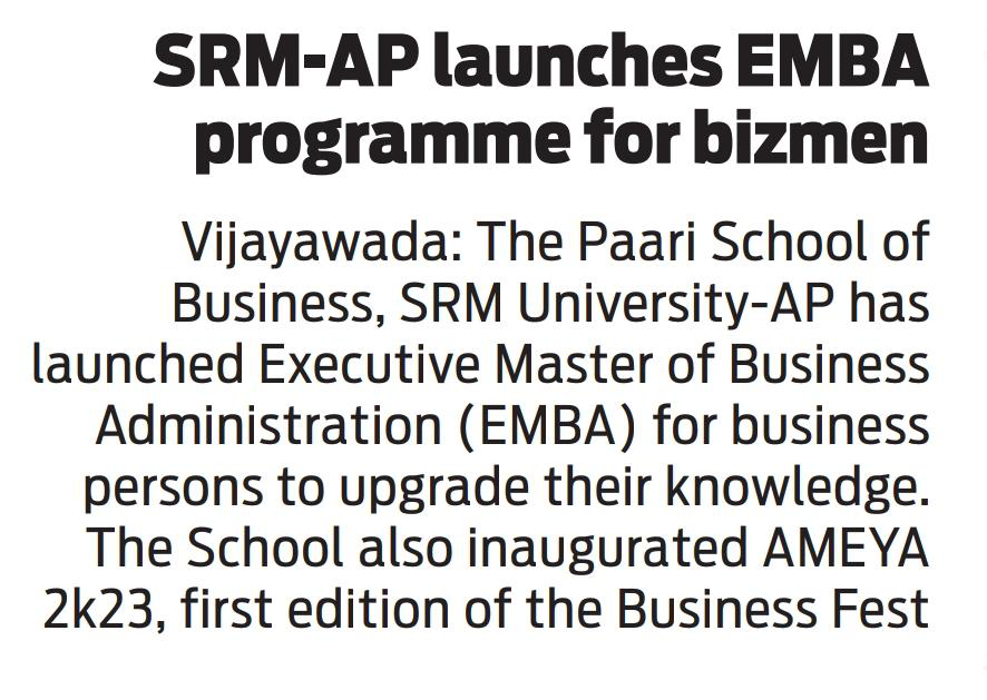 SRMAP Launches EMBA Programme for bizmen