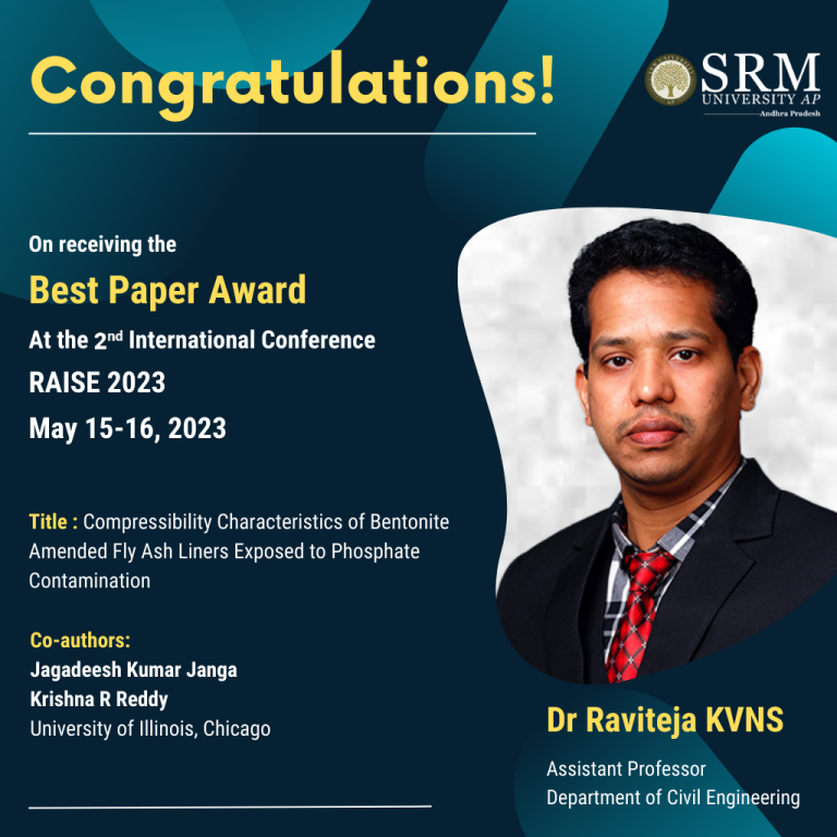 Best Paper Award Conferred to Dr Raviteja KVNS at RAISE 2023 SRM